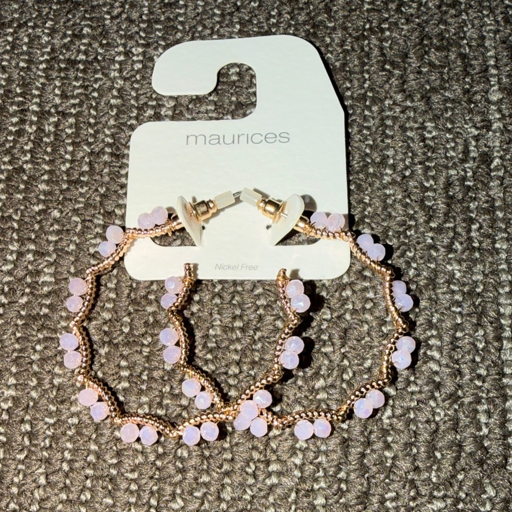 NWT Maurices Gold and Pink Beaded Hoop Earrings